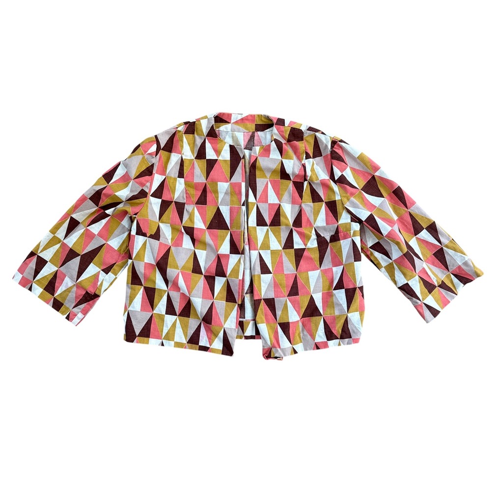 Handmade Vintage 1960s Mod Geometric Cropped Jacket Atomic Print M Multicolor